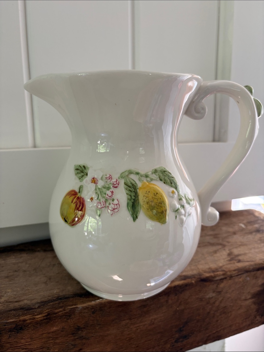 Melina White Ceramic Bee and Fruit Pitcher